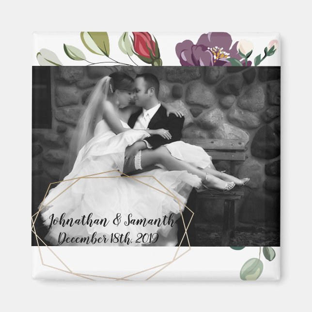 Íman Foto personalizada Rosas brancas do ímã Douradas G (Frente)