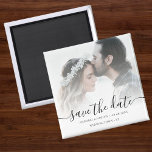 Íman Foto personalizada Salvar o casamento de data<br><div class="desc">Foto personalizada "salve a data" do imã de casamento com cobertura branca.</div>