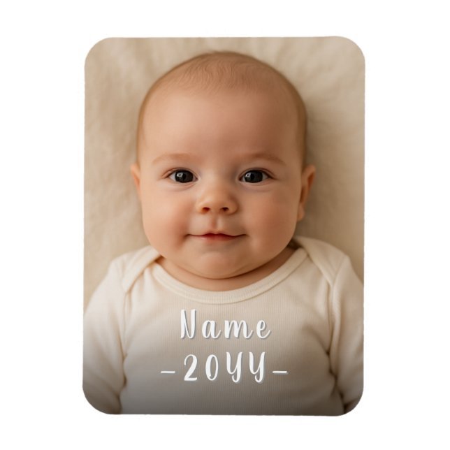 Íman Foto personalizada única moderna para bebê com tex (Vertical)
