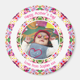 Íman Foto personalizada, vibrante rosa, feliz Dia da Mã