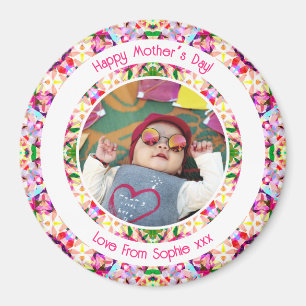 Íman Foto personalizada, vibrante rosa, feliz Dia da Mã