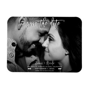 Íman Foto Preto e Branco Script Save the Date Casamento