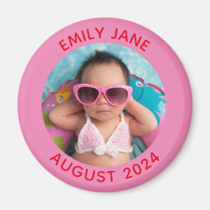 Íman Foto Redonda Personalizada da Família em Rosa e Ve