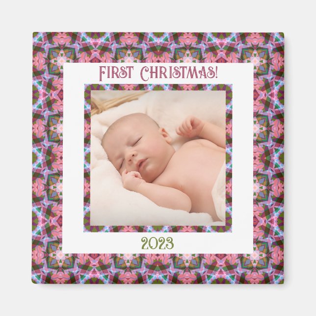 Íman Foto Rosa De Natal Festivo Personalizada (Frente)
