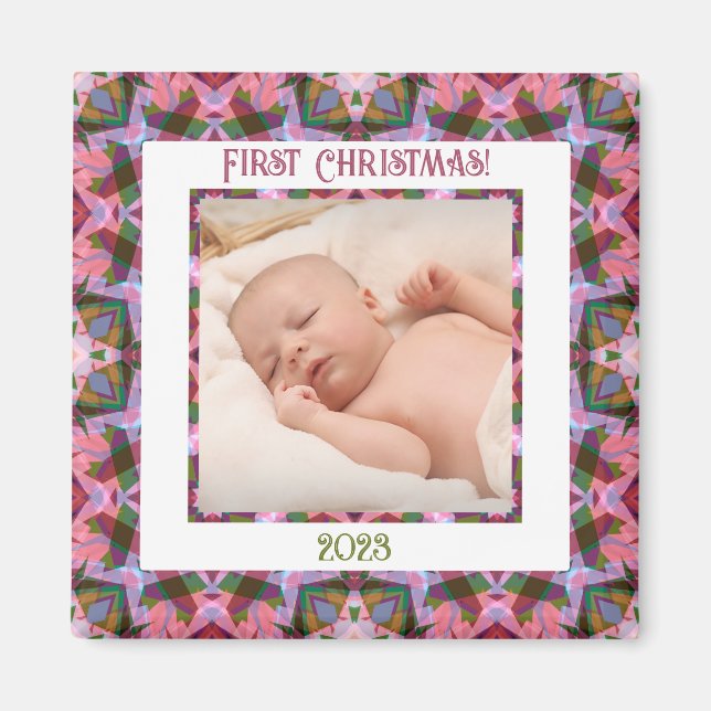 Íman Foto Rosa De Natal Festivo Personalizada (Frente)