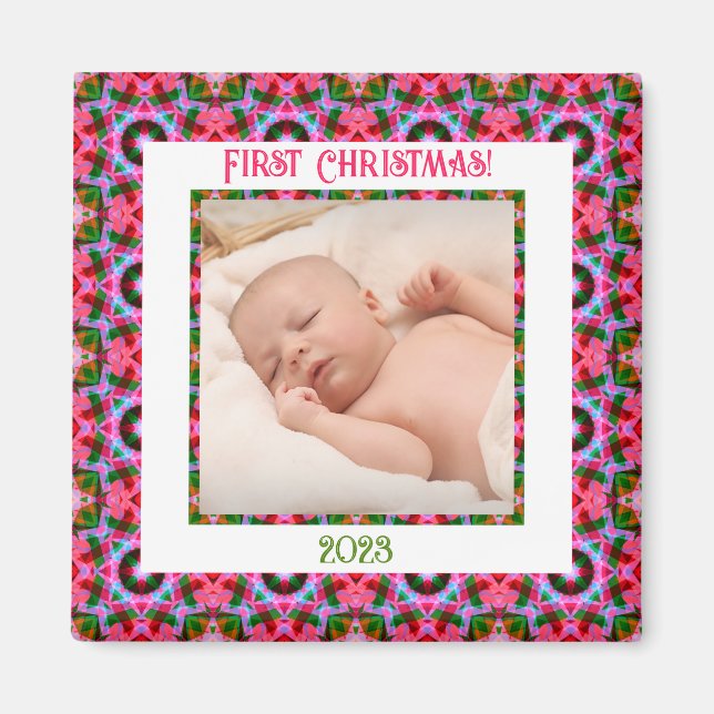 Íman Foto Rosa De Natal Festivo Personalizada (Frente)