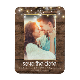 Íman Foto Rustic Mason Jar String Luzes Salvem A Data