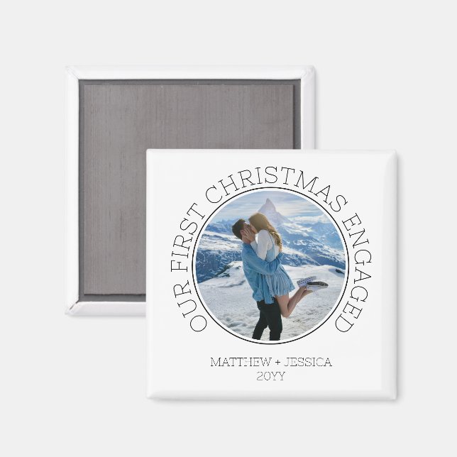 Íman Foto Simples de Casal Nosso Primeiro Natal Noivos (Front/Back)