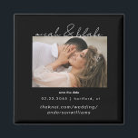 Íman Foto simples e elegante Casamento preto Salve a da<br><div class="desc">Casamento de Texto Branco e Preto de Foto Contemporâneo Salve o ímã de datas.</div>