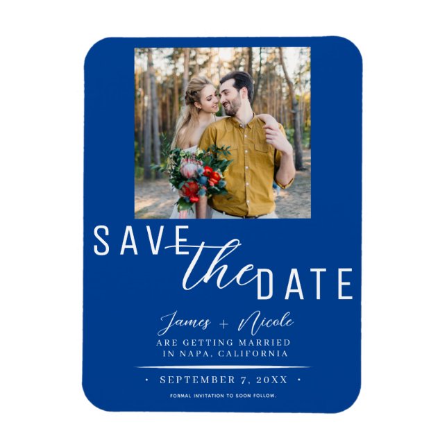 Íman Fotografia de Casamento Deep Blue Save the Date (Vertical)