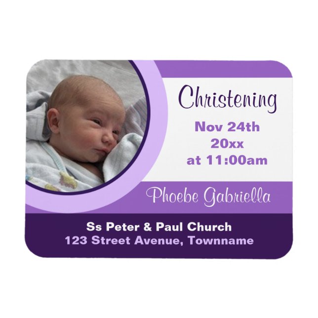 Íman Fotografia Roxa Christening/Baptism Magnet Invitat (Horizontal)