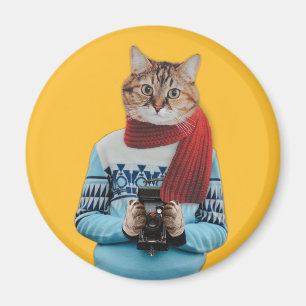 Íman Fotógrafo de Gatos em Suéter Vintage Excêntrico