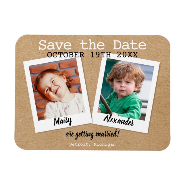 Íman Fotos da Infância Rustic Kraft Save the Date Boho (Horizontal)