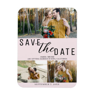 Íman Fotos de casamento de Save the Date Rosa Vergonha