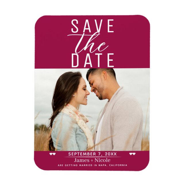 Íman Fotos de casamento Save the Date com tema framboes (Vertical)