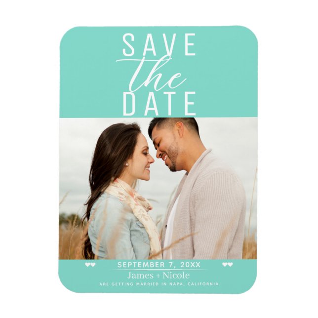 Íman Fotos de casamento Save the Date com Turquesa Mode (Vertical)