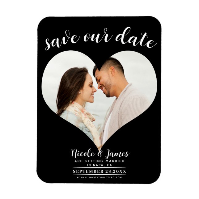 Íman Fotos de Coração Negro Casamento Salve a Data (Vertical)