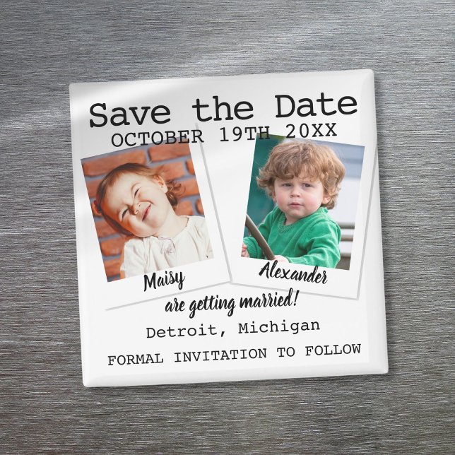 Íman Fotos Infantis Divertidas Modernas Salvar Data de  (Modern Fun Childhood Photos Wedding Save The Date Magnet)