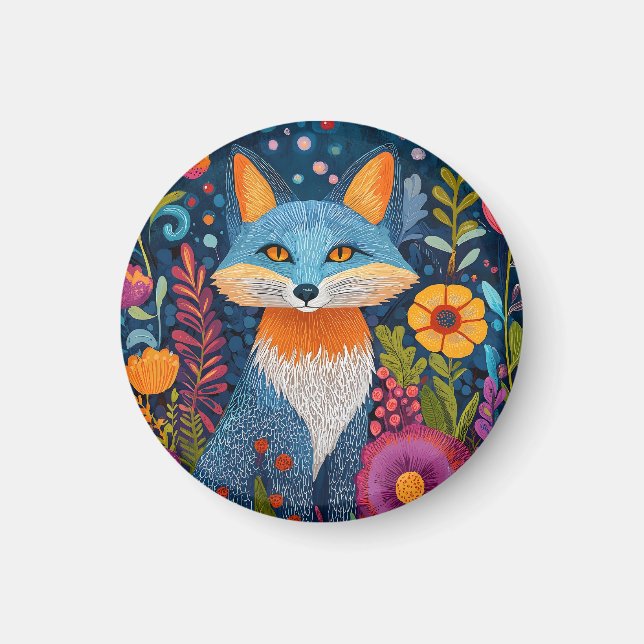 Íman Fox Dot Art Vibrante Em Meio À Flora Esbuvada (Frente)