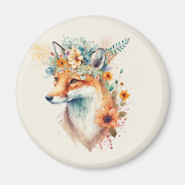 Íman Fox Flower Crown Watercolor                        (Frente)