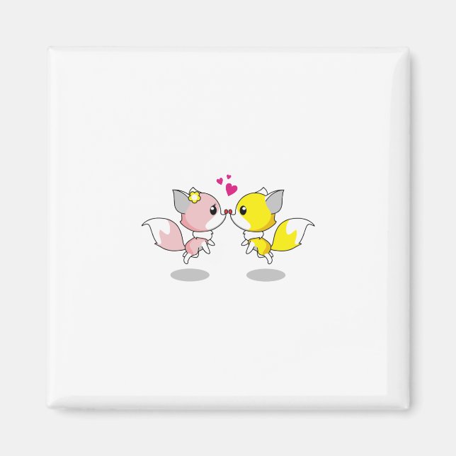 Íman Fox Love Kiss Animal Fofo Design (Frente)