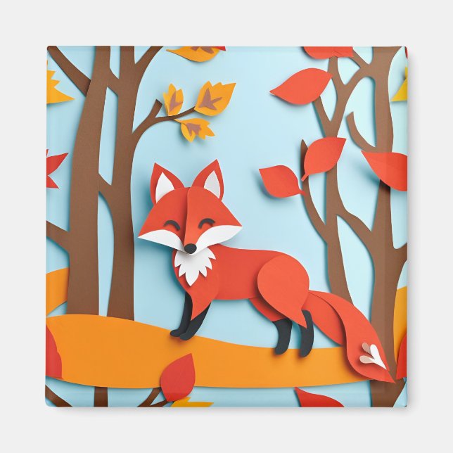 Íman Fox Papercraft Efeito Woodland Willife (Frente)