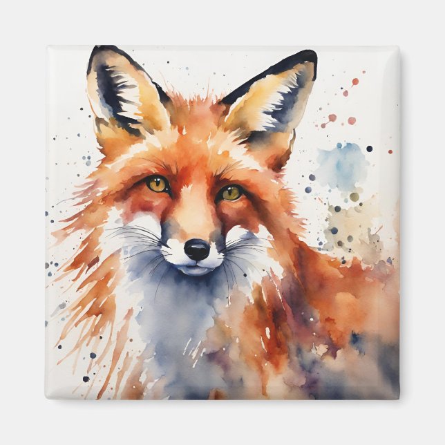 Íman Fox Retrato de Aquarela (Frente)