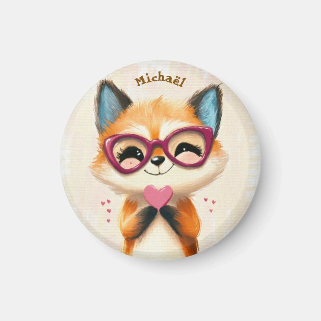 Íman Fox Valentine's Day Heart Badge - Kids School  (Frente)