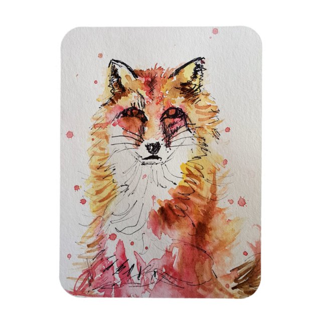 Íman Fox Watercolor Woodland Arte Animal (Vertical)