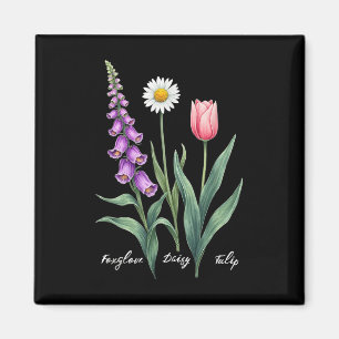 Íman Foxglove Daisy Tulip Flower Design Floral Girl Mãe