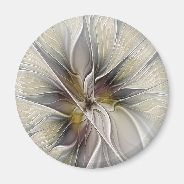 Íman Fractal Floral, Flor Fantasia com Cores da Terra (Frente)