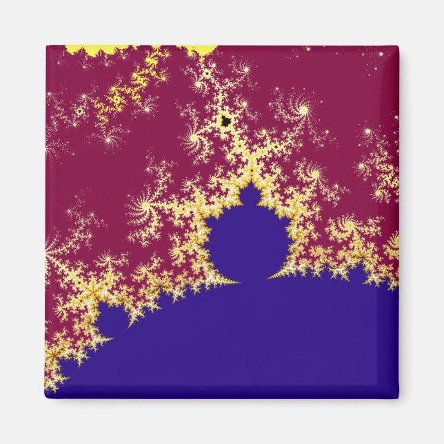 Íman Fractal mandelbrot dourado vermelho e azul (Frente)