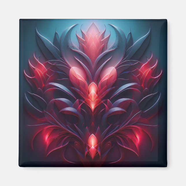 Íman Fractal Vermelho e Azul Belos Com Dica Floral (Frente)