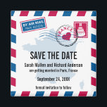 Íman França Air Mail Wedding Save the Date (Salvem a da<br><div class="desc">Um casamento criativo divertido Salve a data para enviar a todos os seus convidados anunciando seu casamento de destino. Se tiver uma localização diferente,  por favor,  avise-me e configurarei uma para essa localização. envie um email para paula@labellarue.com</div>