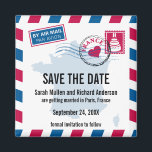 Íman França Air Mail Wedding Save the Date (Salvem a da<br><div class="desc">Um casamento criativo divertido Salve a data para enviar a todos os seus convidados anunciando seu casamento de destino. Se tiver uma localização diferente,  por favor,  avise-me e configurarei uma para essa localização. envie um email para paula@labellarue.com</div>