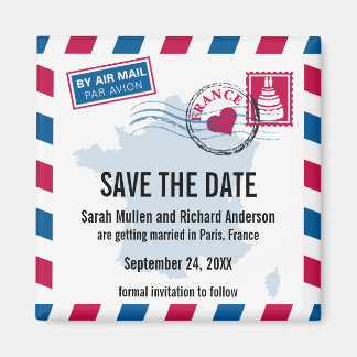 Íman França Air Mail Wedding Save the Date (Salvem a da