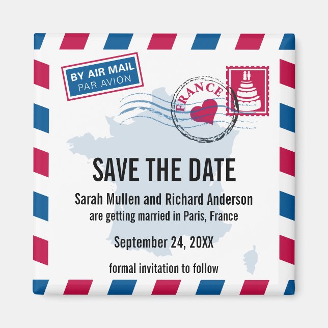 Íman França Air Mail Wedding Save the Date (Salvem a da (Frente)