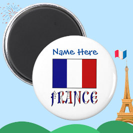 Íman França e Bandeira Francesa Personalização Azul