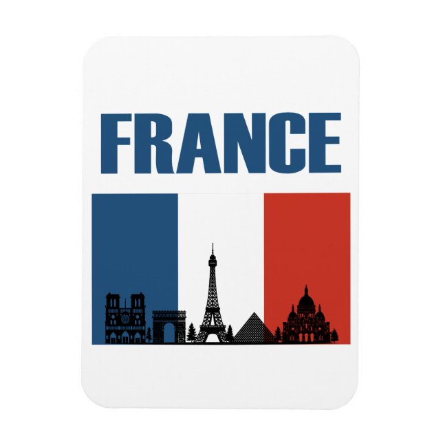 Íman França Viagem - Paris City Skyline French Flag (Vertical)