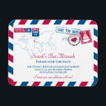 Íman FRANCE Air Mail Bat Mitzvah Salvar Data 3x4<br><div class="desc">Este ímã flexível 3x4 tem um design de correio aéreo para a França para o seu Bar Mitzvah / Bat Mitzvah. Se precisar de um local diferente criado,  envie um e-mail para paula@labellarue.com e tentaremos colocar um novo em 24 horas (durante a semana de trabalho)</div>