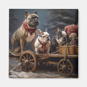 Íman Francês Bulldog Snowy Sleigh Decência de Natal