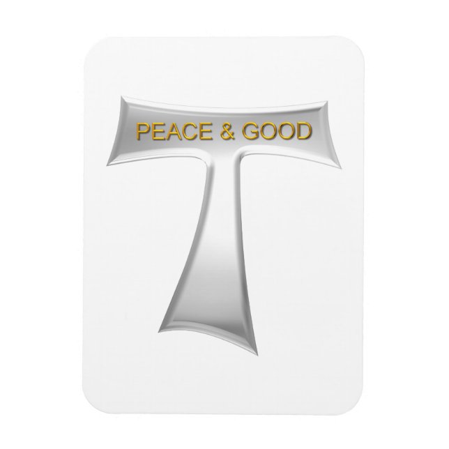 Íman Franciscan Tau Cross Peace e Good Silver & Dourado (Vertical)