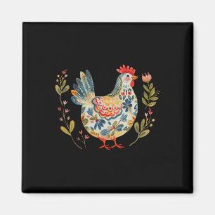 Íman Frango Boho Flor Arte Folclórica Floral Fazendeiro