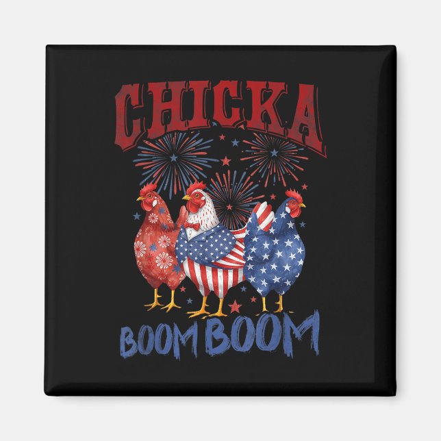 Íman Frango Boom Boom Divertido Patriótico Chicka 4 De  (Frente)