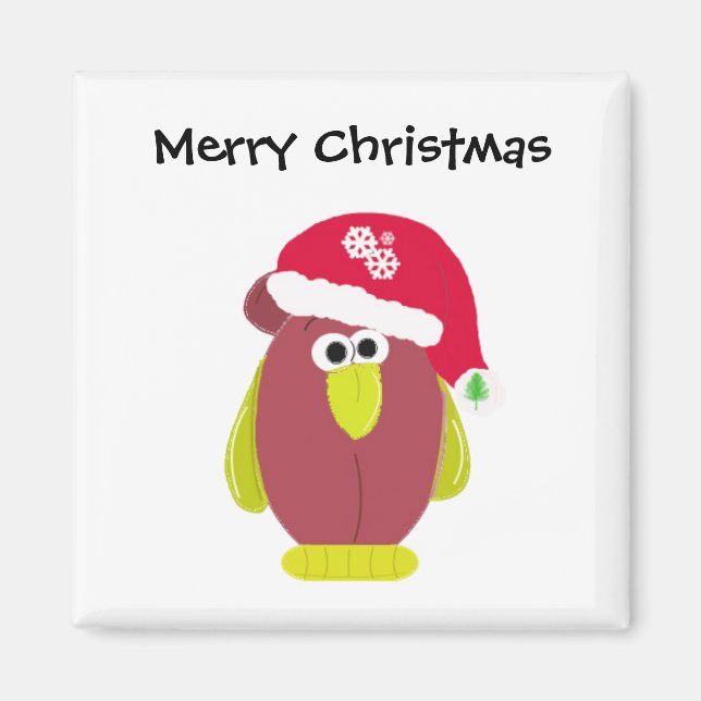 Íman Frango de Natal engraçado em um chapéu de Papai No (Frente)