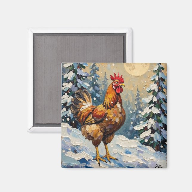 Íman Frango Vintage em Terra de Natal Nevada (Front/Back)