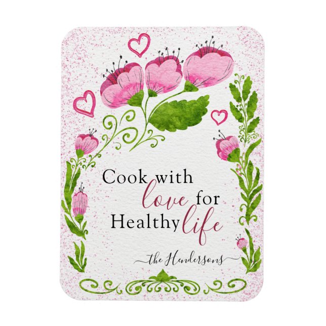 Íman Frasco de Motivação Nome da Família Flores Cor-de- (Vertical)