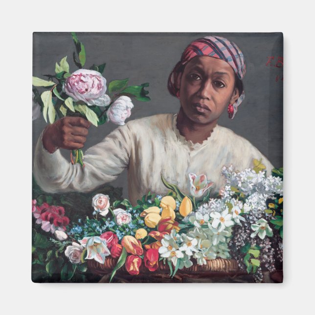 Íman Frederic Bazille - Jovem Mulher com Peonias (Frente)