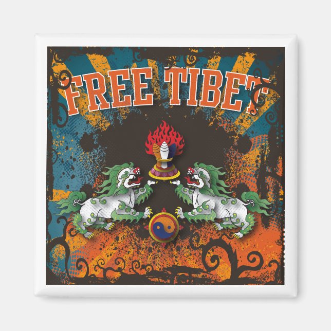 Íman Free Tibet Grunge Art (Frente)