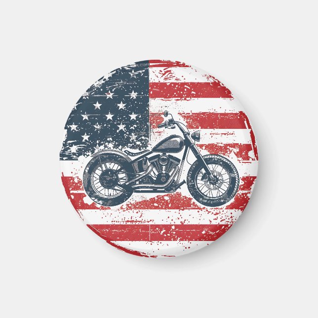 Íman Freedom Ride: Retro Motorcycle and American Flag (Frente)
